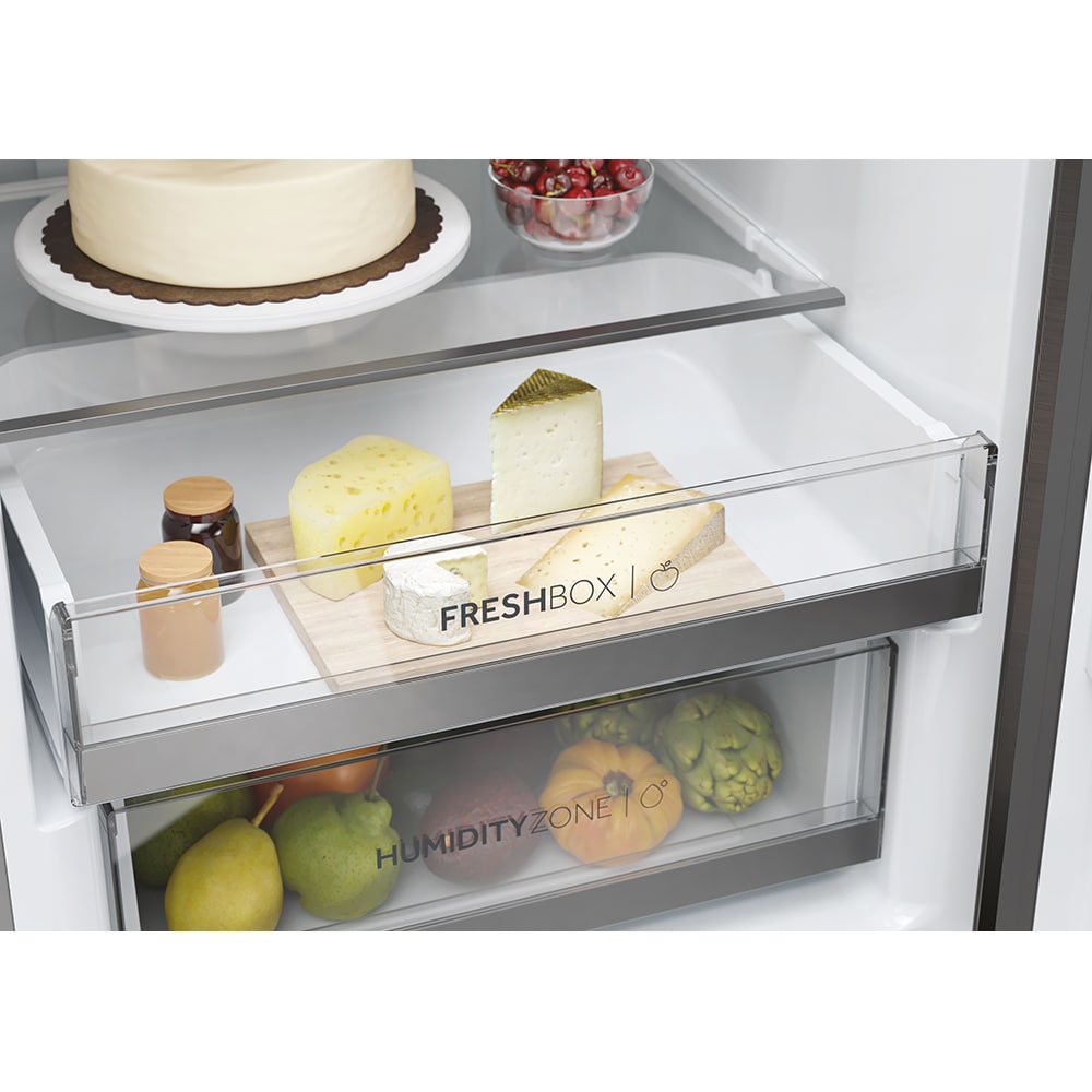 Combina frigorifica HAIER HDW3620DNPD, No Frost, 377 l, H 200 cm, Clasa D, Wi-Fi, dark inox