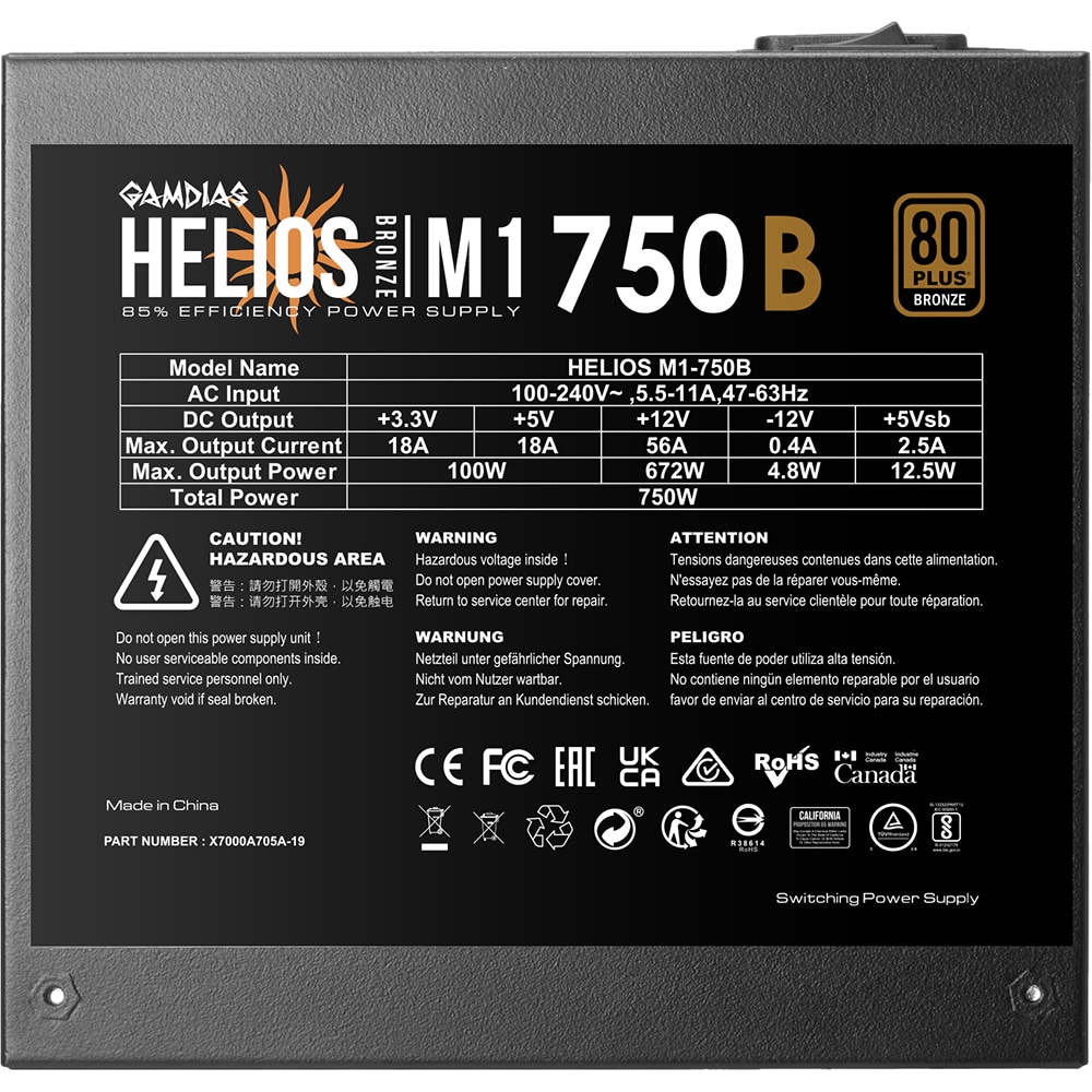 Sursa PC GAMDIAS Helios M1-750B, 750W, 120mm