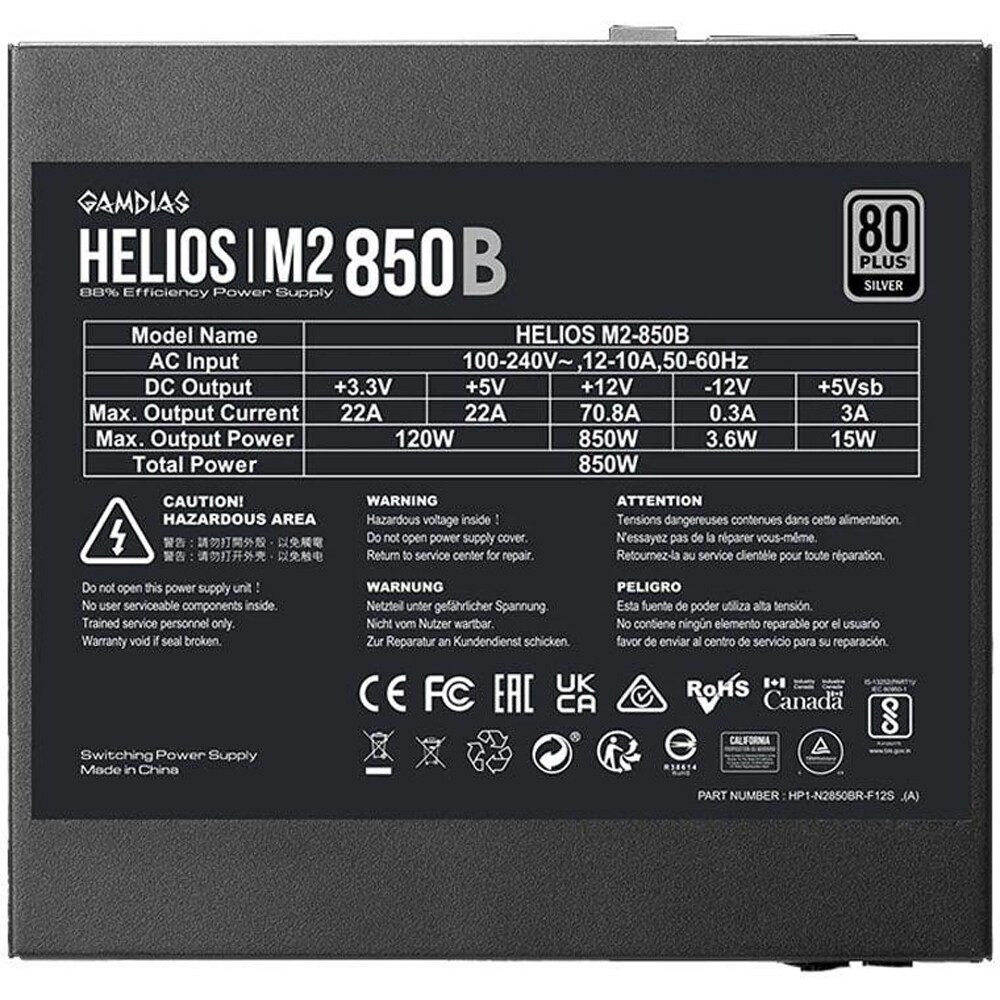 Sursa PC GAMDIAS Helios M2-850B, 850W, 120mm, 80 Plus Silver