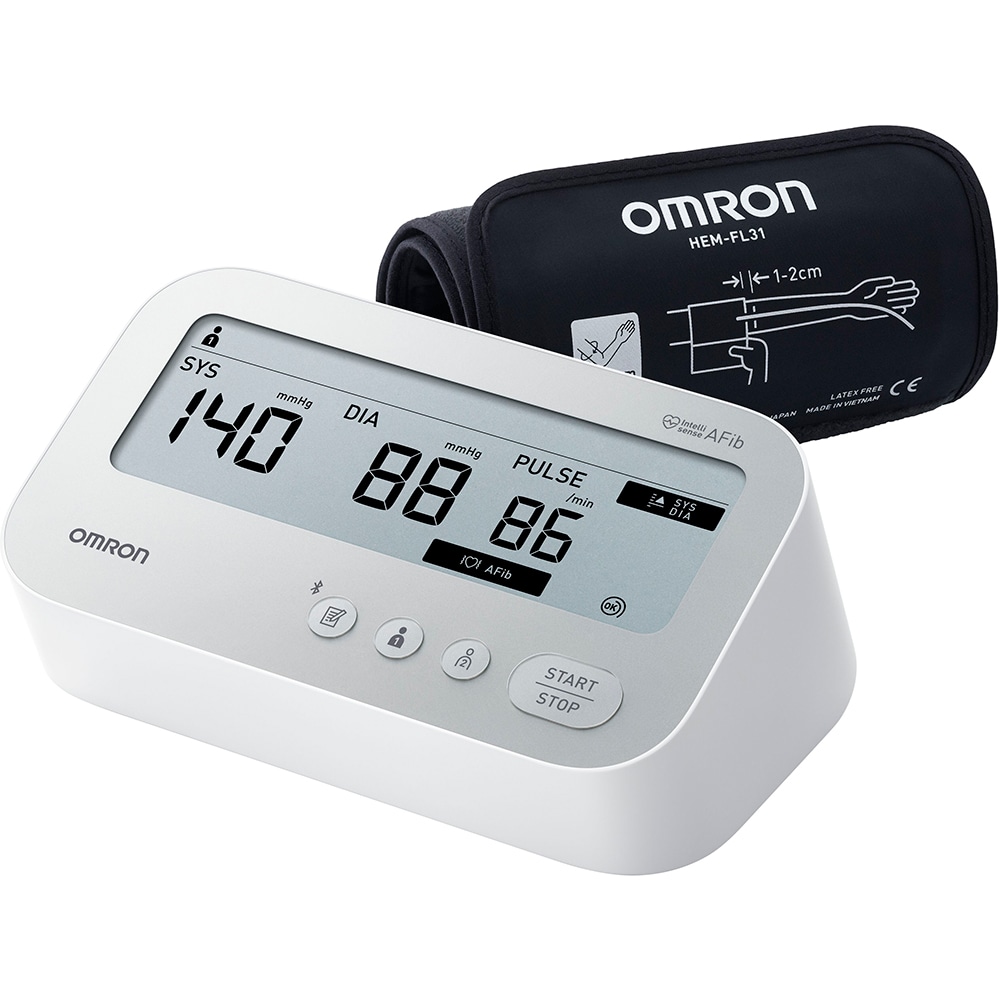 Tensiometru digital de brat OMRON M3 Confort AFIB, 2 utilizatori x 100 memorii, alb