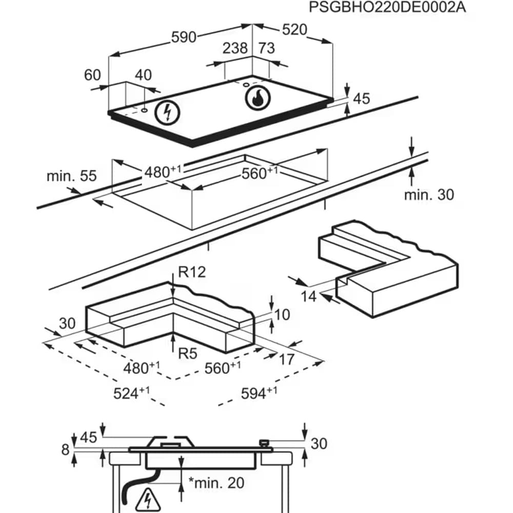 Plita incorporabila AEG HKB64423NL, Gaz, 4 arzatoare, negru
