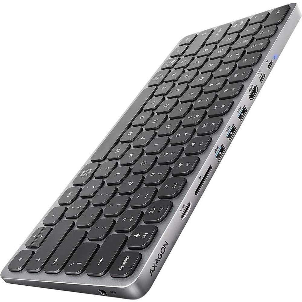 Tastatura cu fir AXAGON HMC-KB-US cu hub 9 in 1, USB, Layout US, gri-negru