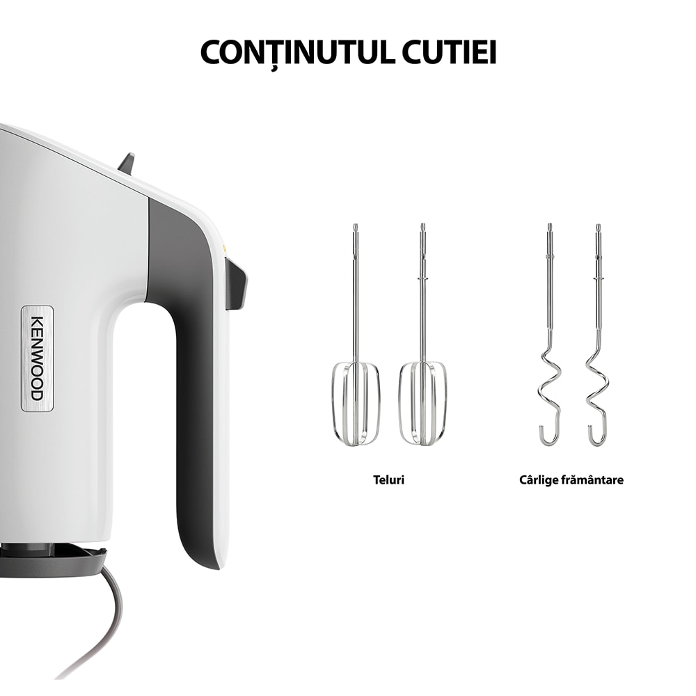 Mixer de mana KENWOOD QuickMix+ HMP50.000WH, 650W, viteza variabila, alb-gri