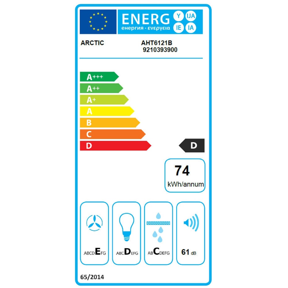 Hota incorporabila ARCTIC AHT6121B, 1 motor, 260 m3/h, L 60 cm, negru