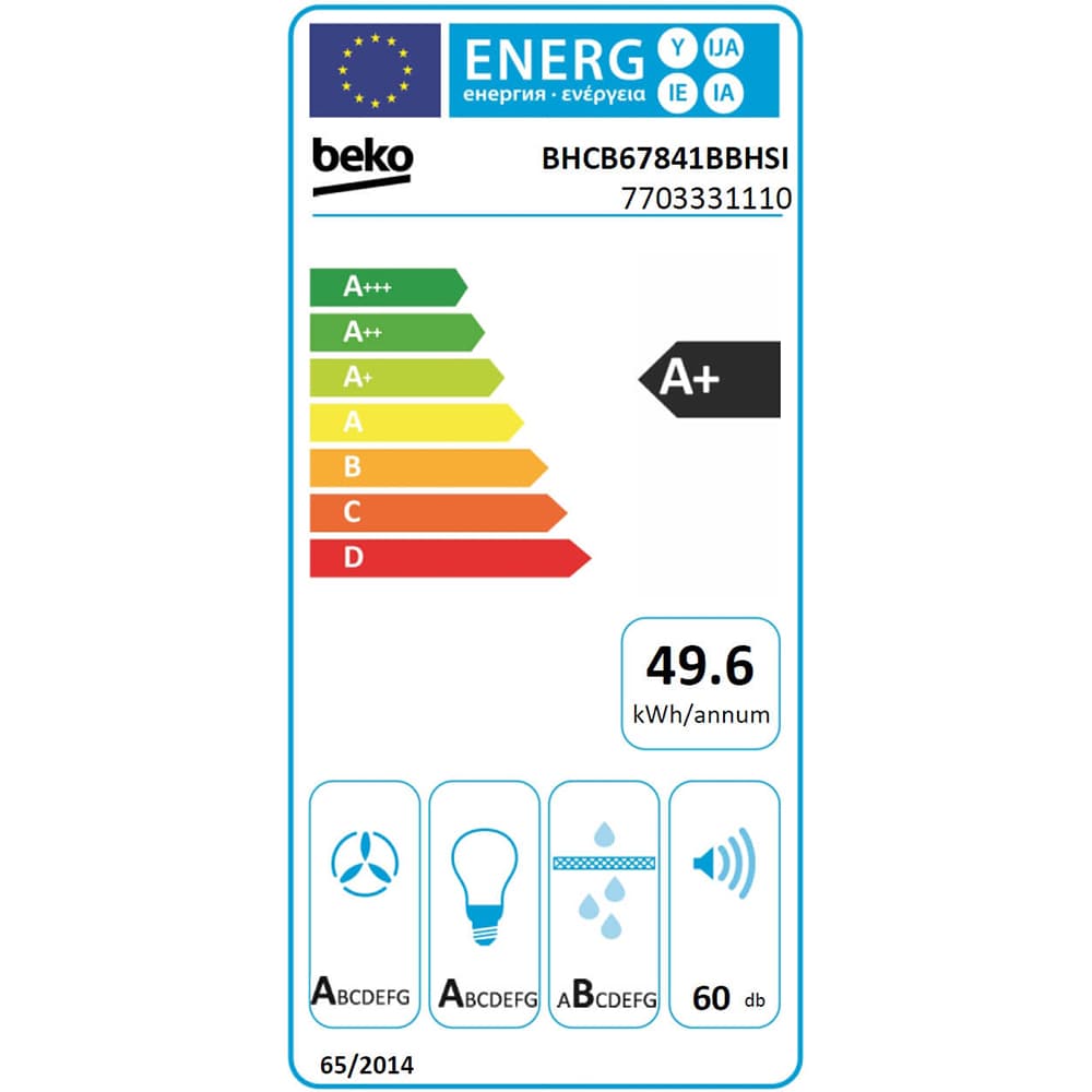 Hota decorativa BEKO BHCB67841BBHSI, 1 motor, 415 m3/h, L 60 cm, Wi-Fi, negru-inox
