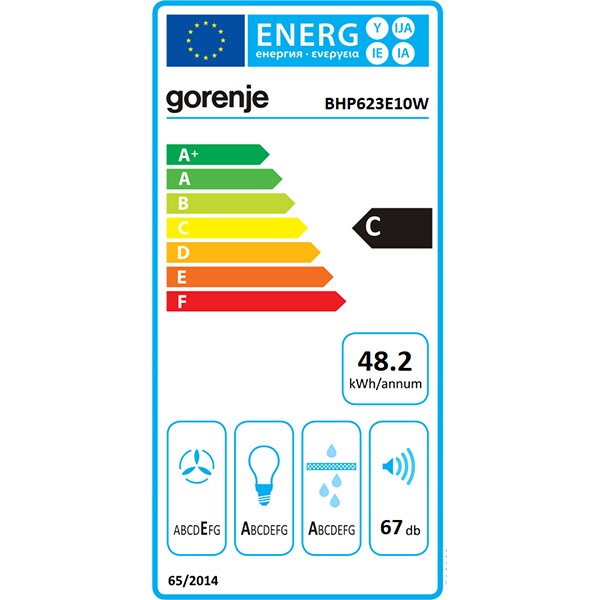 Hota incorporabila GORENJE BHP623E10W, 1 motor, 328 m3/h, alb