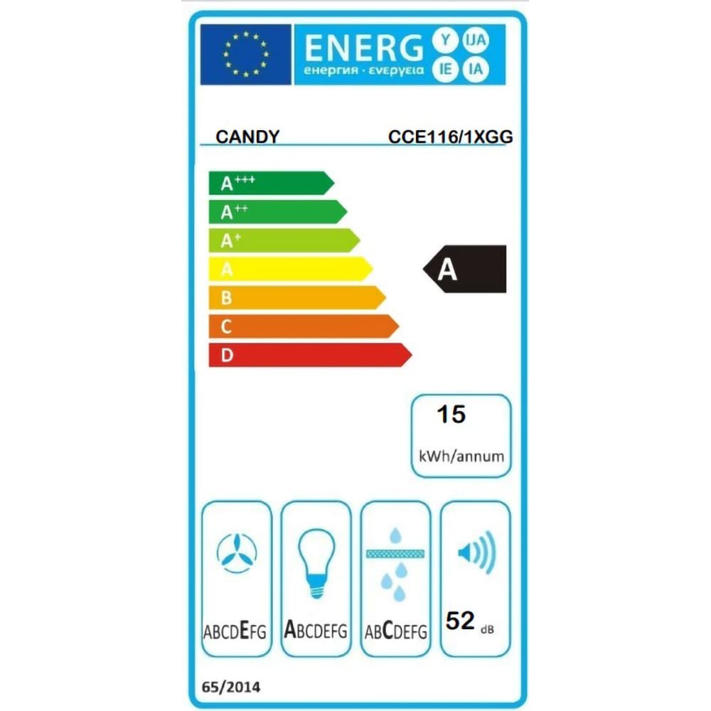 Hota decorativa CANDY CCE116/1XGG, 1 motor, 285 m3/h, L 60 cm, inox