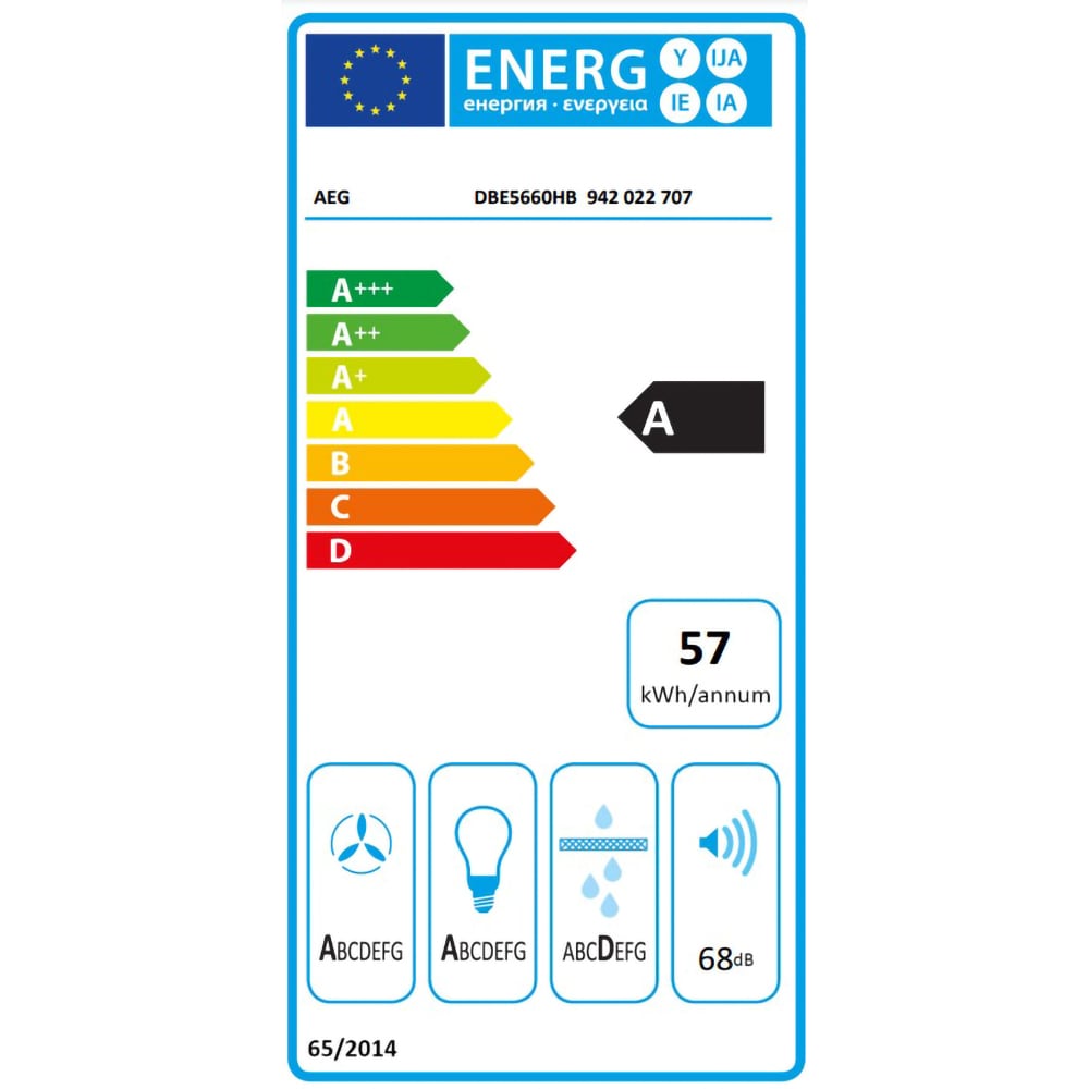 Hota decorativa AEG DBE5660HB, 1 motor, 615 m3/h, L60 cm, inox