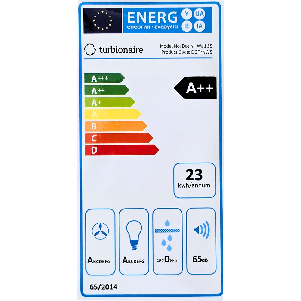 Hota decorativa TURBIONAIRE Dot 35 Wall DOT35WS, 1 motor, 800 m3/h, L 38 cm, inox