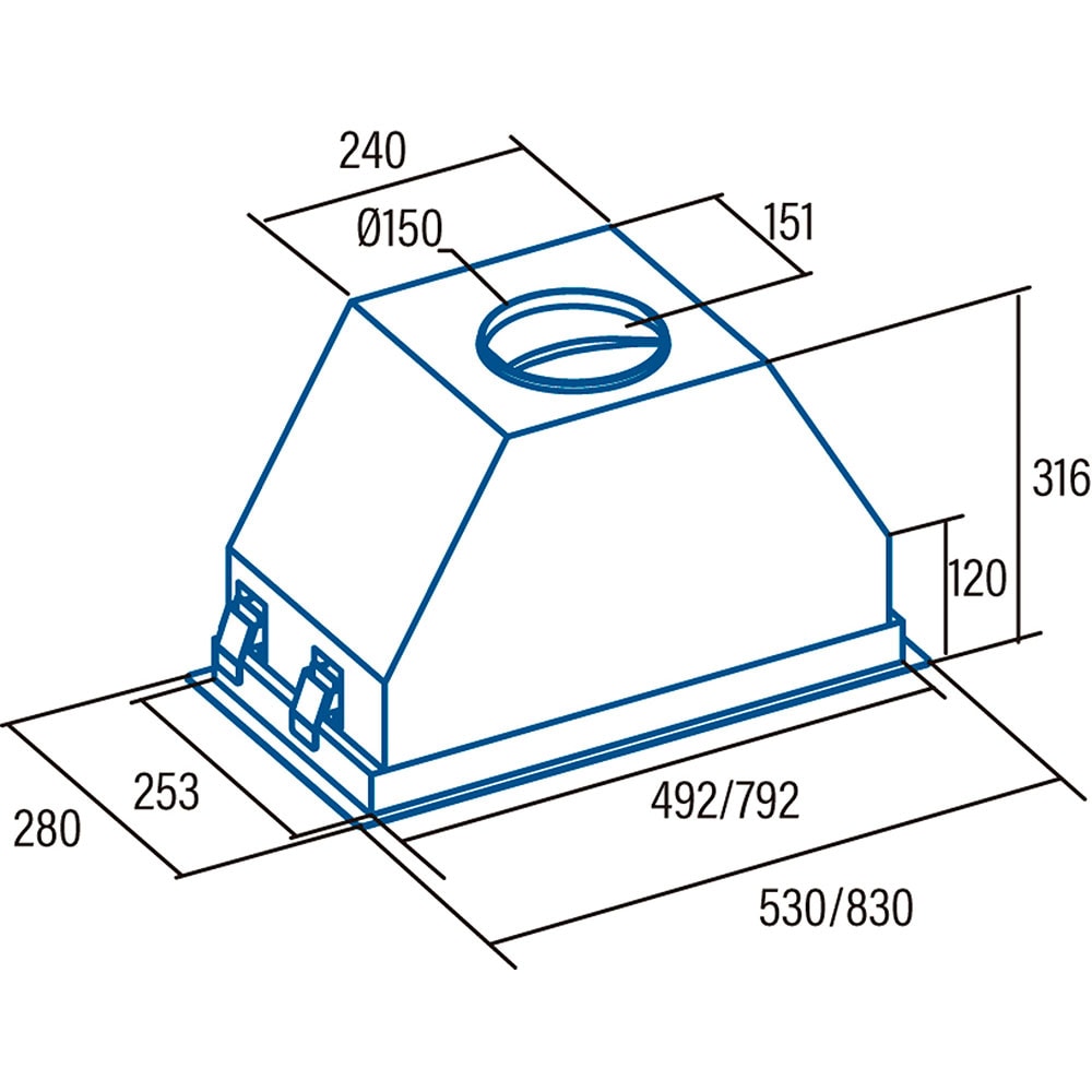 Hota incorporabila CATA GCX 53 SD, 1 motor, 750 m3/h, L 53 cm, gri