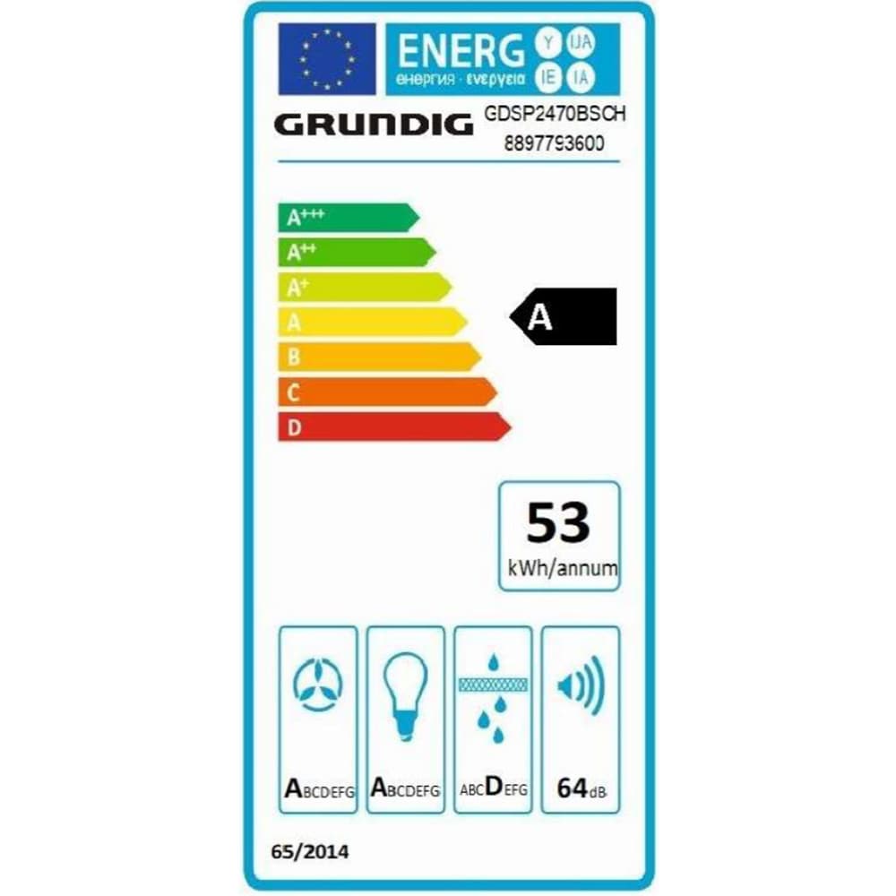 Hota decorativa GRUNDIG GDSP2470BSCH, 1 motor, 720 m3/h, L 60 cm, negru