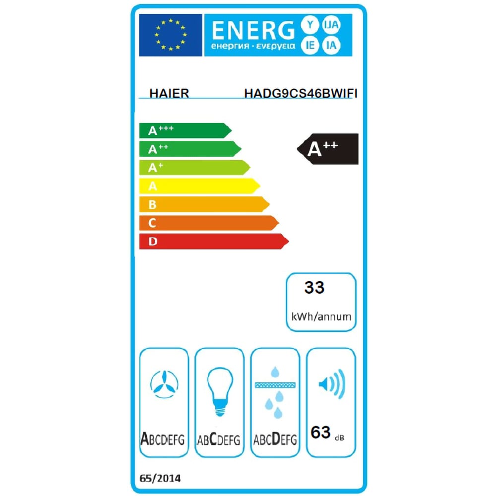 Hota decorativa HAIER HADG9CS46BWIFI, 1 motor, 589 m3/h, L 90 cm, negru