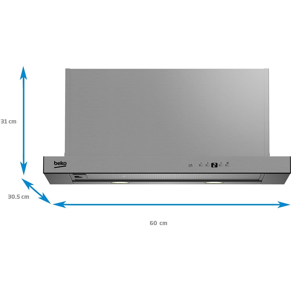Hota incorporabila telescopica BEKO HNT61630X, 1 motor, 455 m3/h, L 60 cm, inox