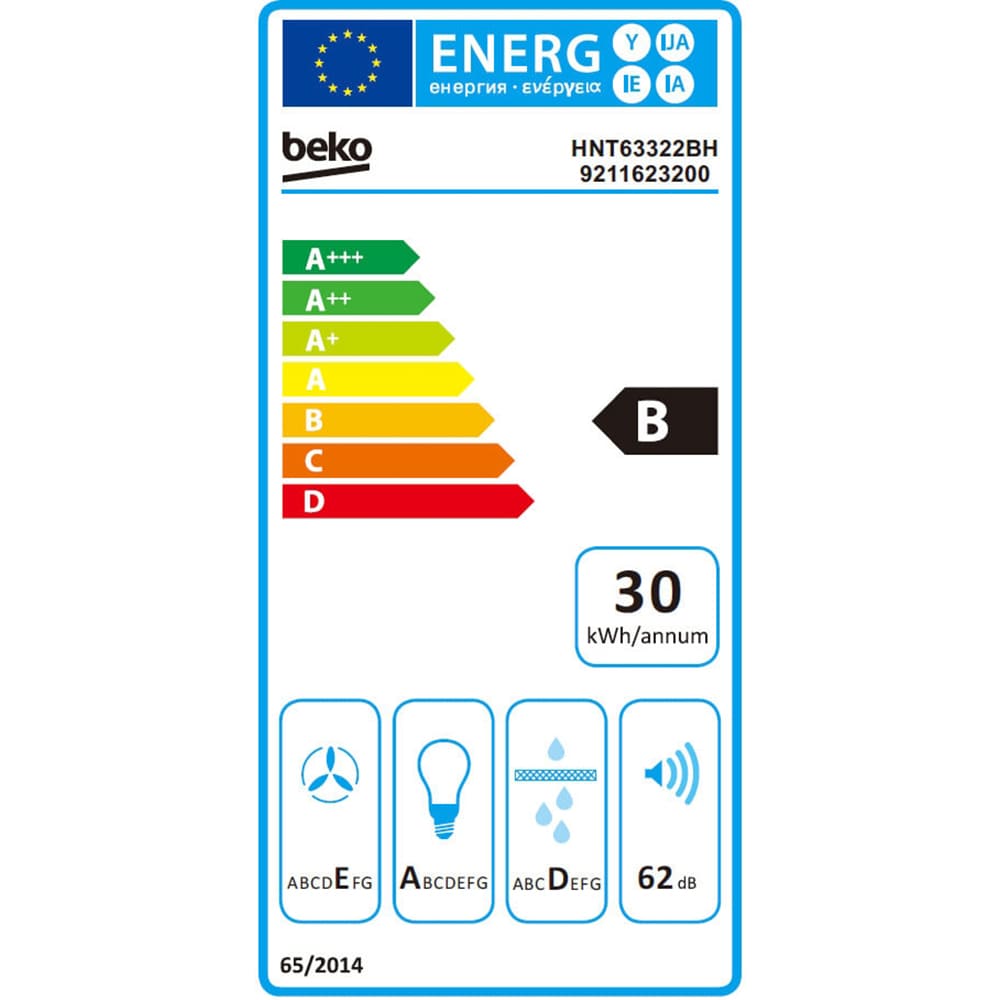 Hota incorporabila telescopica BEKO HNT63322BH, 1 motor, 320 m3/h, L 60 cm, negru