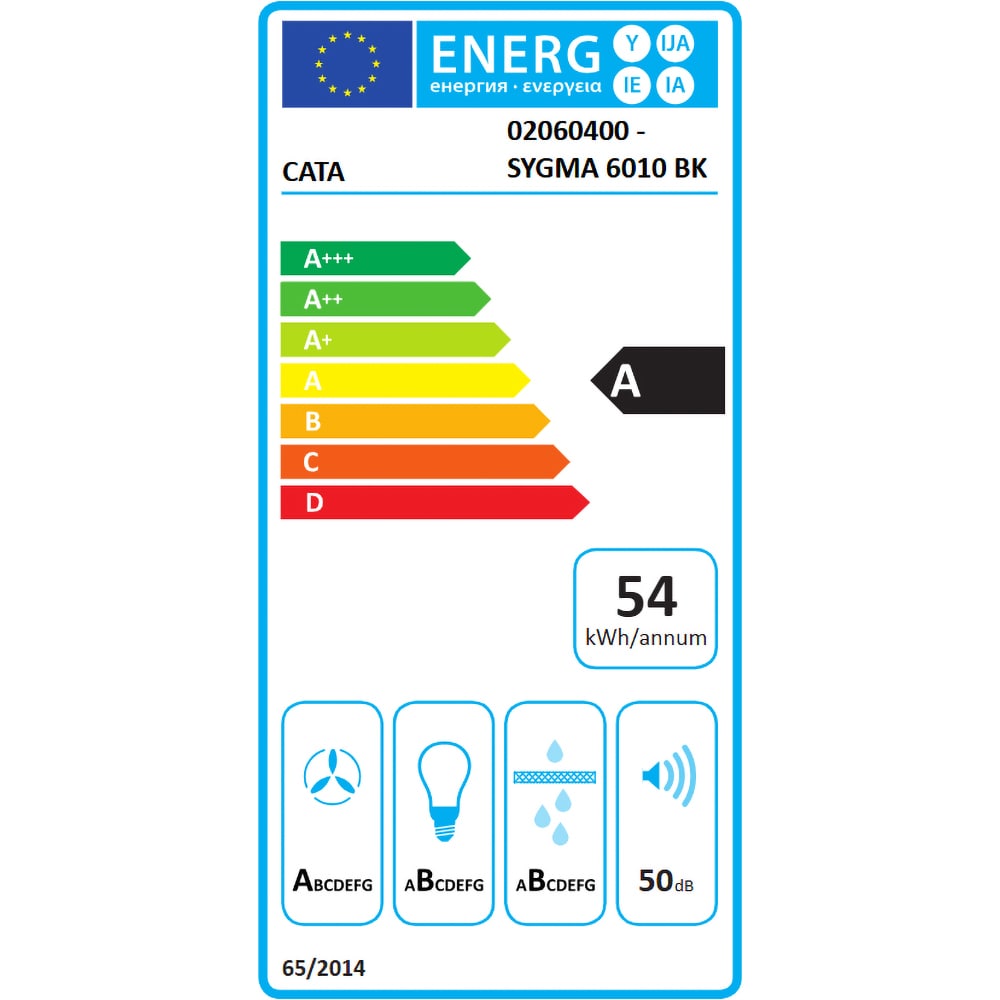 Hota decorativa CATA SYGMA 6010 BK, 1 motor, 802 m3/h, L 60 cm, negru