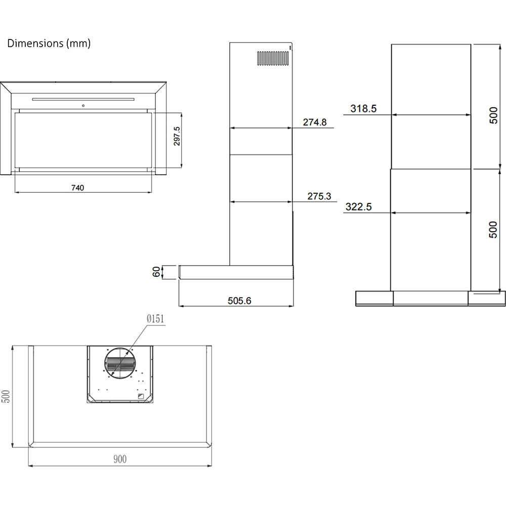 Hota decorativa TURBIONAIRE Elva 90 Wall TEV90WS, 1 motor, 800 m3/h, L 90 cm, inox