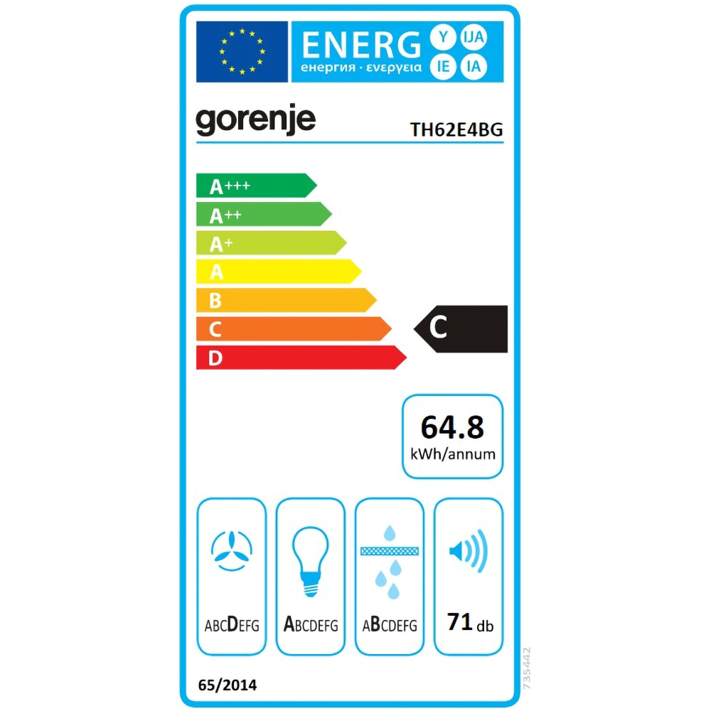 Hota incorporabila telescopica GORENJE TH62E4BG, 1 motor, 450 m3/h, L 60 cm, negru