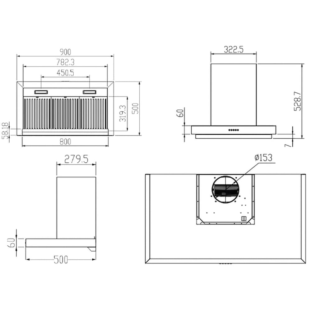 Hota decorativa TURBIONAIRE Chef THC90WPS, 1 motor, 800 m3/h, L 90 cm, inox