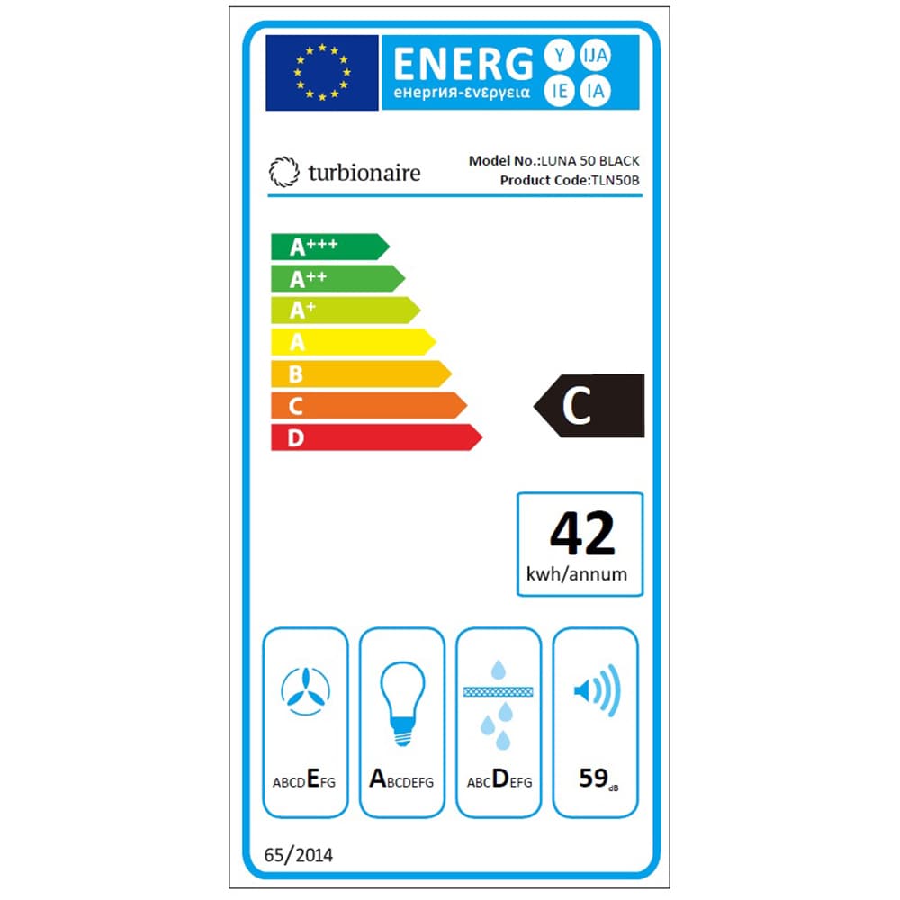 Hota incorporabila TURBIONAIRE Luna TLN50B, 1 motor, 434.2 m3/h, L 50 cm, negru