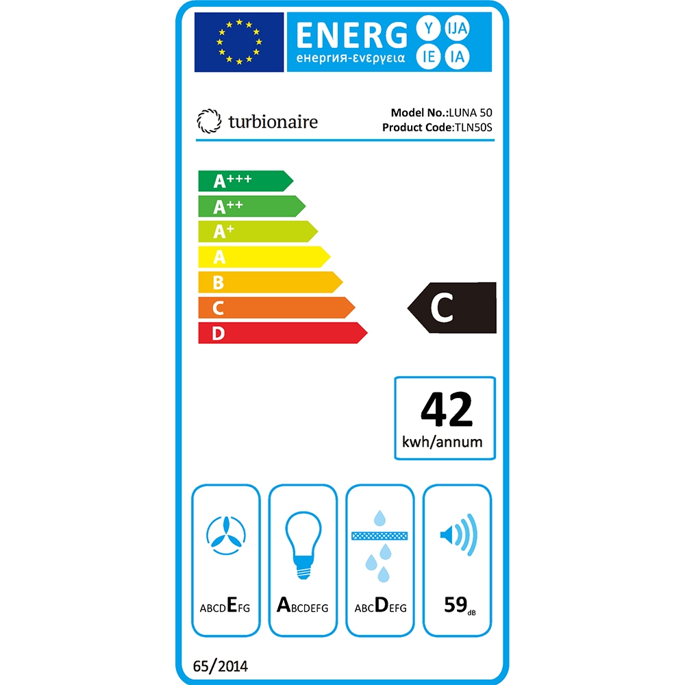 Hota incorporabila TURBIONAIRE Luna 50 S TLN50S, 1 motor, 434 m3/h, L 50 cm, argintiu