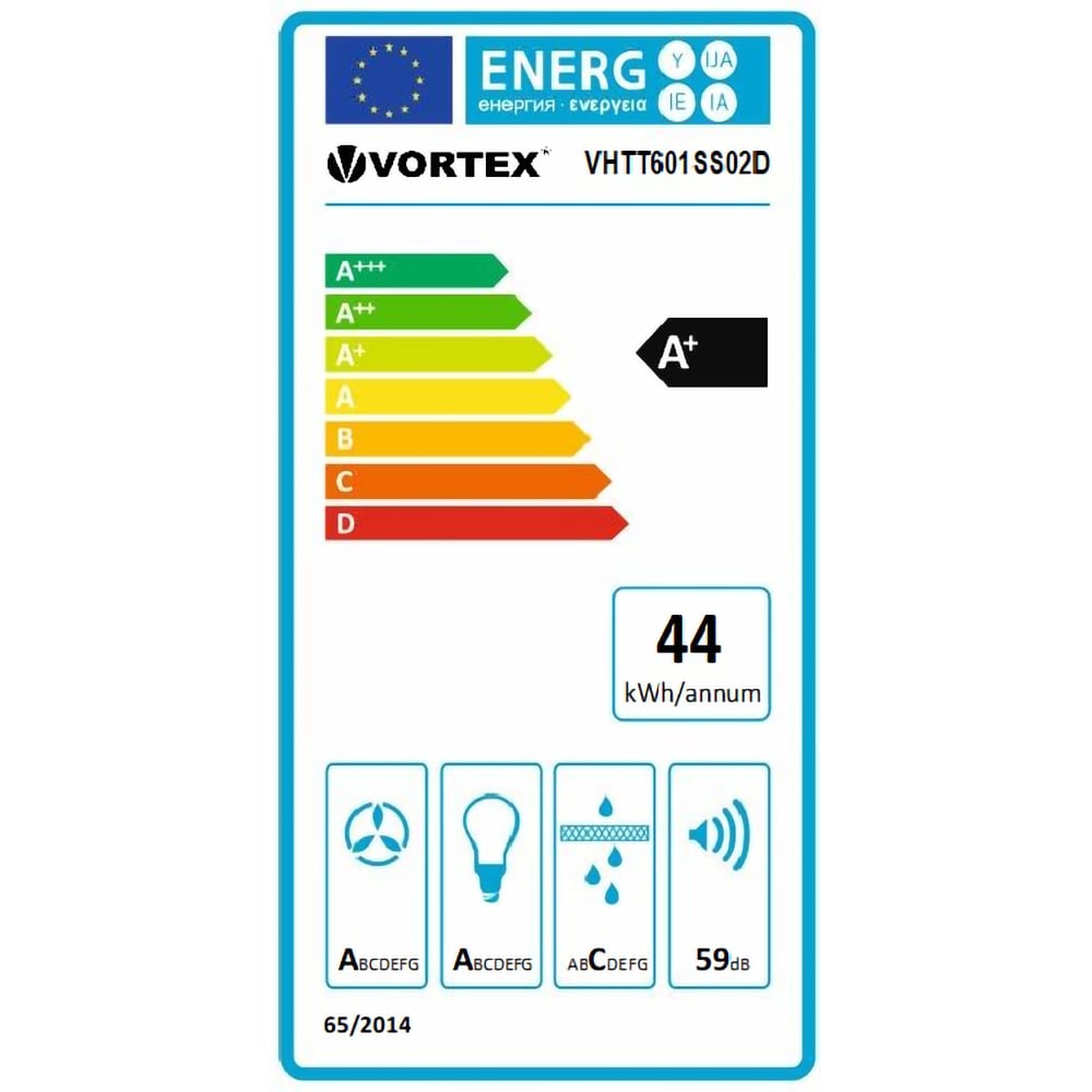 Hota incorporabila VORTEX VHTTS601SS02D, 1 motor, 649 m3/h, L 60 cm, inox