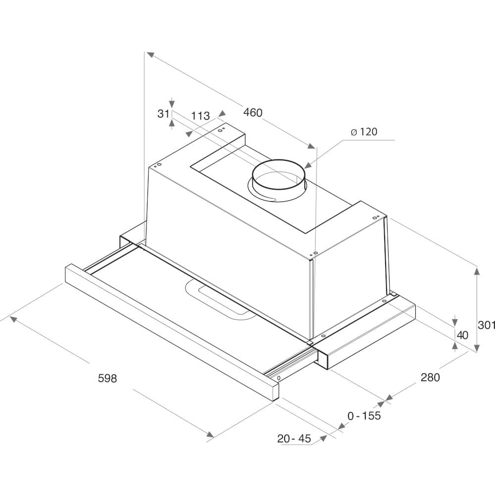 Hota incorporabila telescopica WHIRLPOOL WAHTT 64 LM K, 1 motor, 581 m3/h, L 60 cm, negru