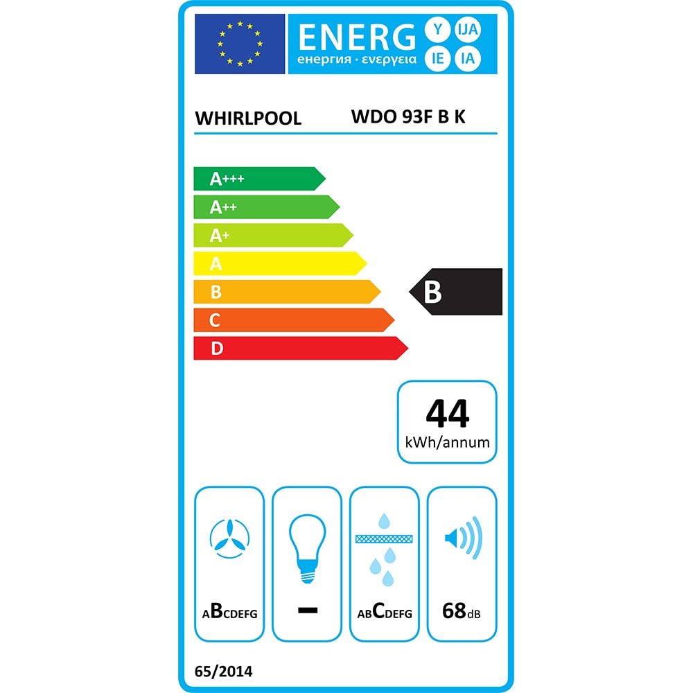 Hota incorporabila WHIRLPOOL WDO 93F B K, 1 motor, 496 m3/h, L 86 cm, negru