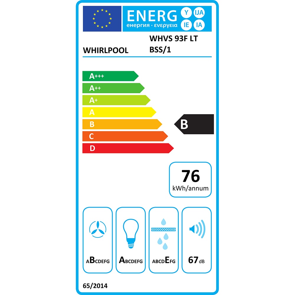 Hota decorativa WHIRLPOOL WHVS 93F LT BSS/1, 1 motor, 640 m3/h, L 90 cm, negru
