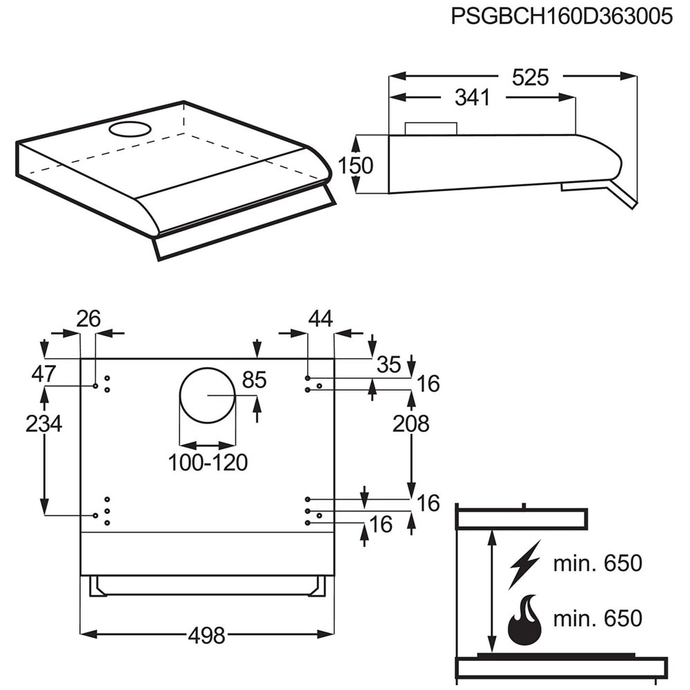 Hota traditionala ZANUSSI ZHT531W, 1 motor, 220 m3/h, L 50 cm, alb