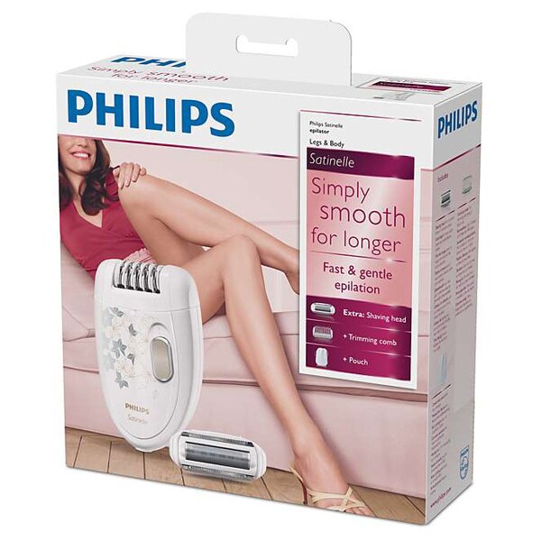 Epilator PHILIPS Satinelle HP6423/00, 21 pensete, 2 viteze, 3 accesorii, retea, alb