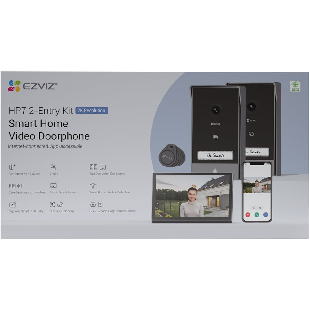 Videointerfon inteligent EZVIZ HP7 2-Entry Kit, 2K, TFT 7 inch, Wi-Fi, IR, 2 intrari, gri-negru
