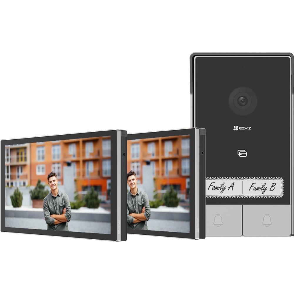 Videointerfon inteligent EZVIZ HP7 2-Family Kit, 2K, TFT 7 inch, Wi-Fi, IR, 2 ecrane, gri-negru