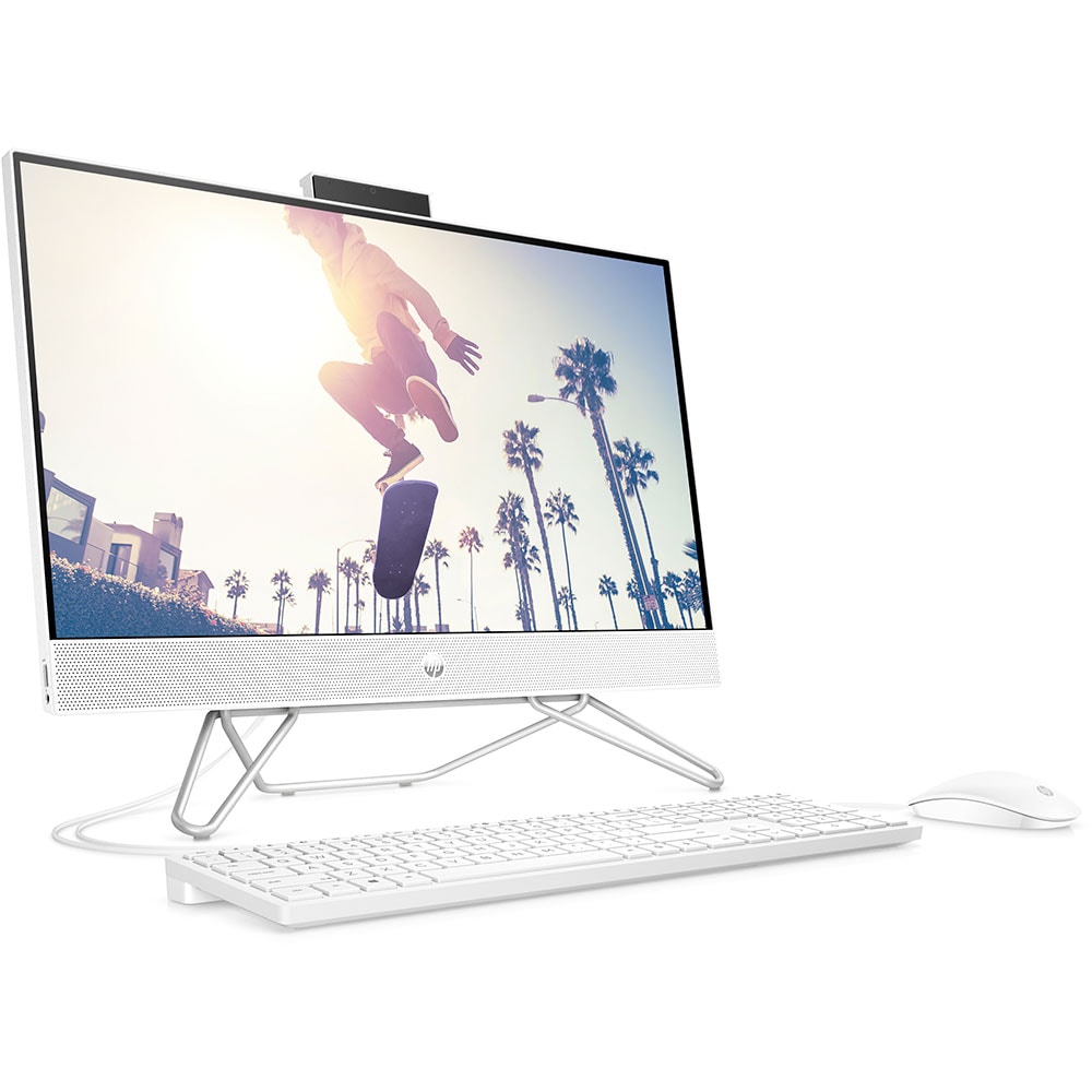 Sistem PC All in One HP 24-cb1044nq, Intel Core i3-1215U pana la 4.4GHz, 23.8" Full HD Touch, 8GB, SSD 512GB, Intel UHD Graphics, Free DOS, alb