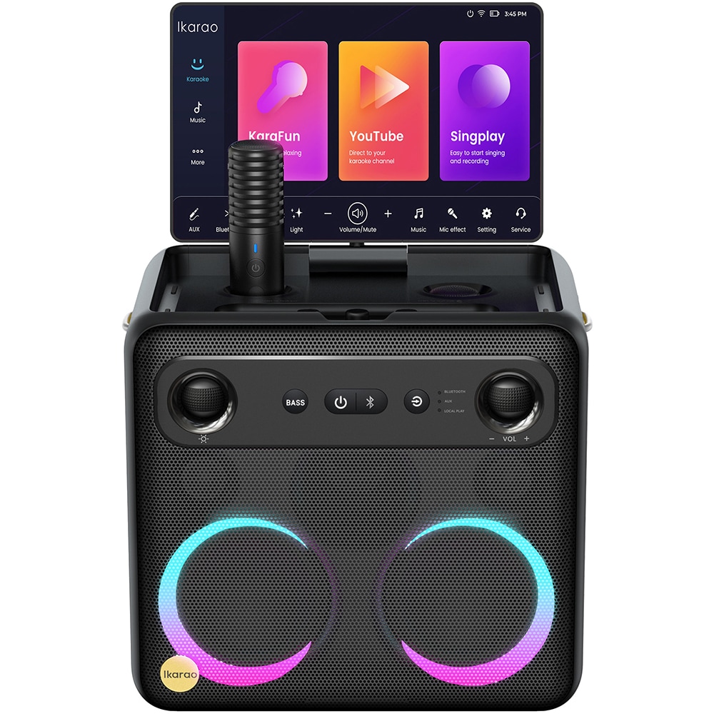 Boxa Portabila IKARAO Break-X2, 70W RMS, Bluetooth, Karaoke, Ecran 10.1", negru