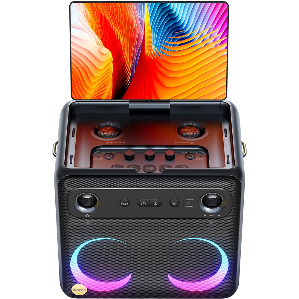 Boxa Portabila IKARAO Break-X2, 70W RMS, Bluetooth, Karaoke, Ecran 10.1", negru