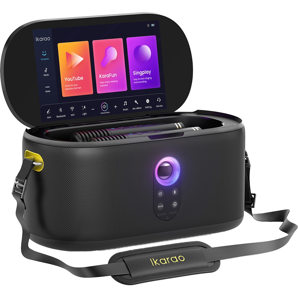 Boxa Portabila IKARAO Shells-S1, 50W RMS, Bluetooth, Karaoke, Ecran 10.1", negru