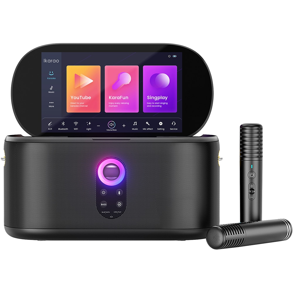 Boxa Portabila IKARAO Shells-S1, 50W RMS, Bluetooth, Karaoke, Ecran 10.1", negru