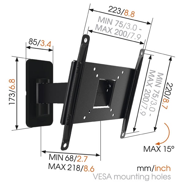 Suport TV perete VOGEL'S MA2030, reglabil, 19-40", 15kg, negru