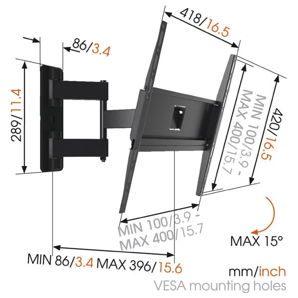 Suport TV perete VOGEL'S MA3040, reglabil, 32-55", 25kg, negru