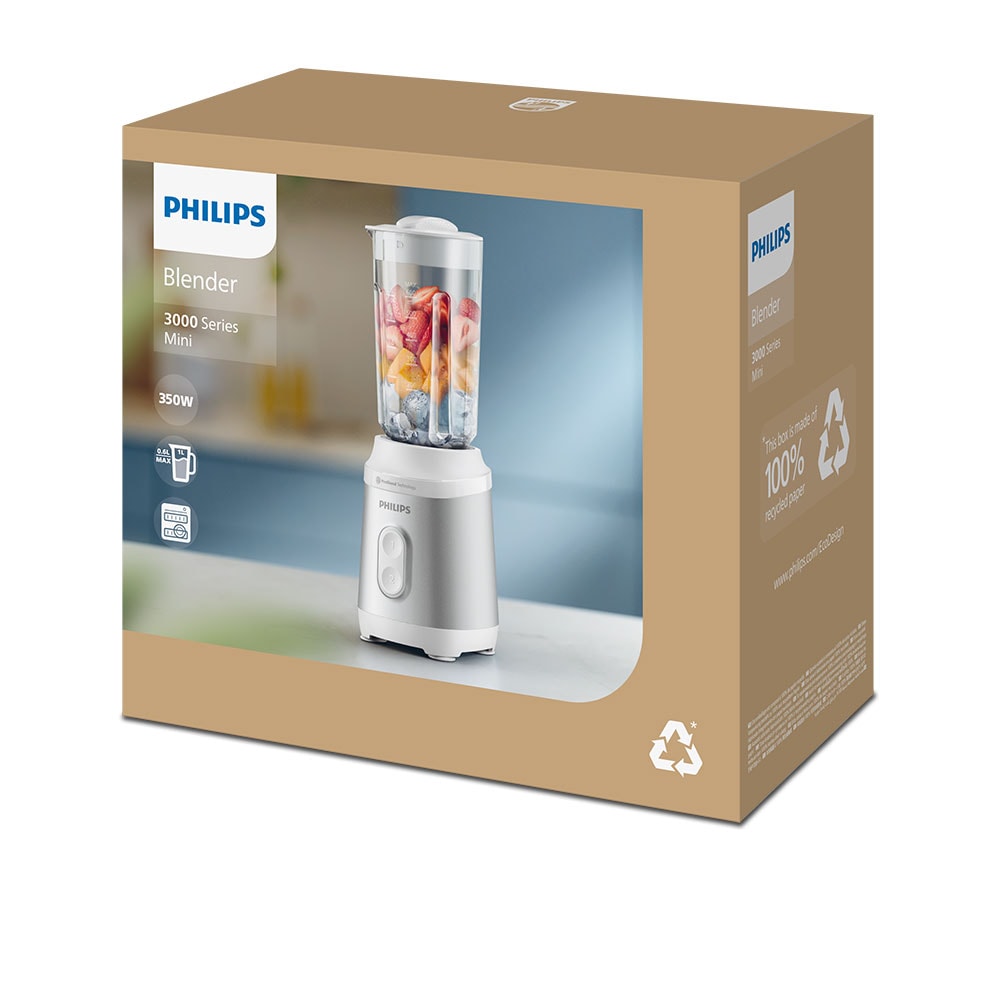 Mini blender PHILIPS Seria 3000HR2510/90, 0.6l, 350W, 2 trepte viteza, alb-gri