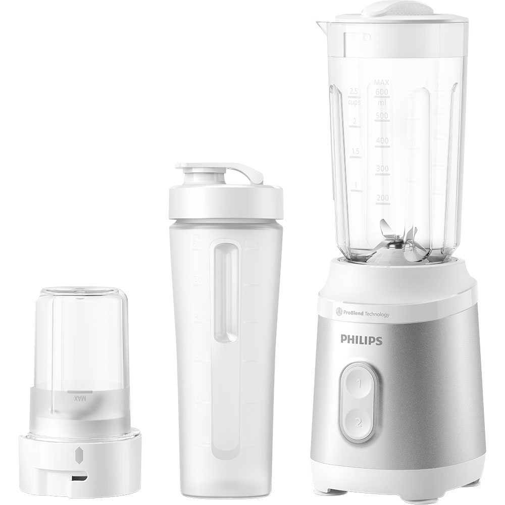 Mini blender PHILIPS Seria 3000 HR2512/90, 0.6l, 350W, 2 trepte viteza, alb-gri