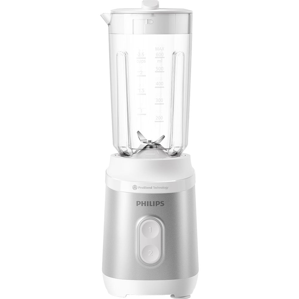 Mini blender PHILIPS Seria 3000 HR2512/90, 0.6l, 350W, 2 trepte viteza, alb-gri