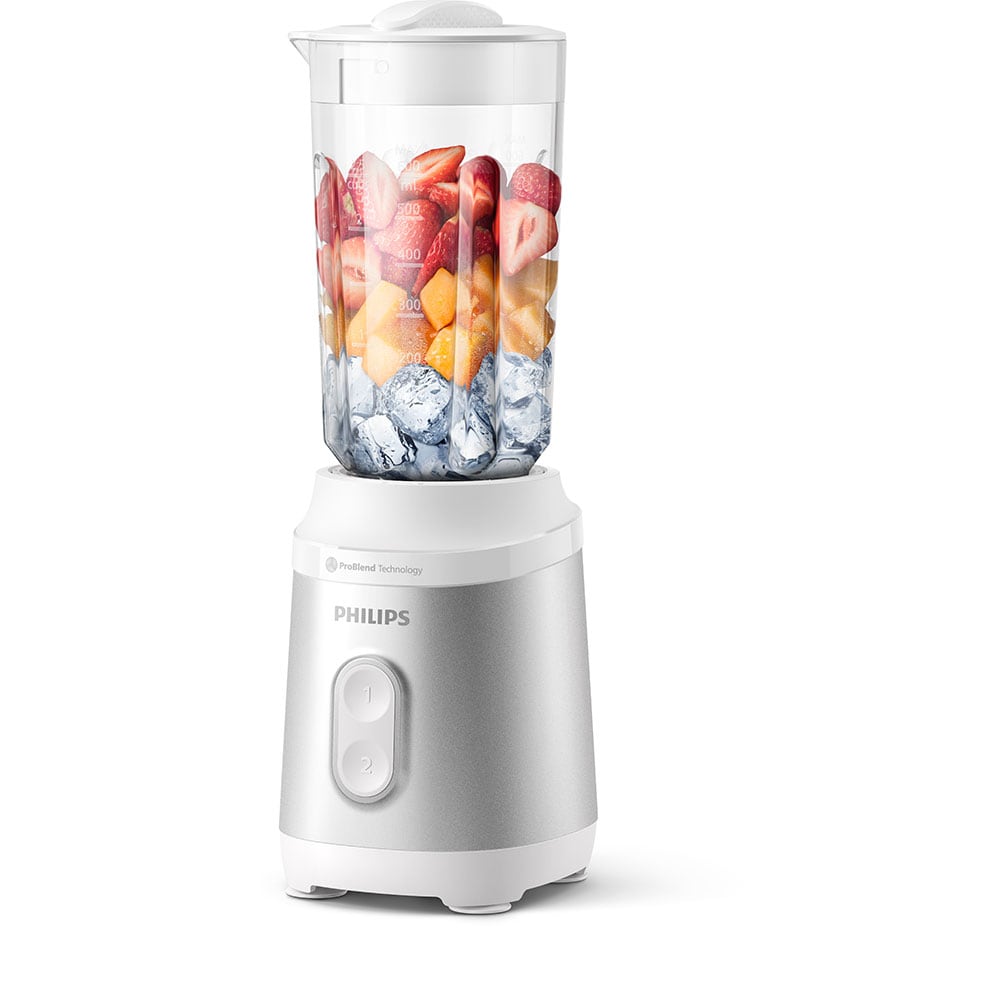 Mini blender PHILIPS Seria 3000 HR2512/90, 0.6l, 350W, 2 trepte viteza, alb-gri