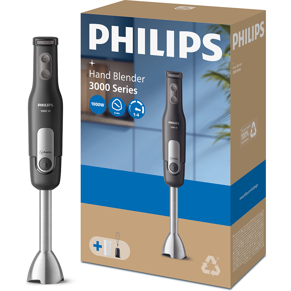 Mixer vertical PHILIPS Seria 3000 HR2561/00, 1000W, 4 trepte viteza, negru