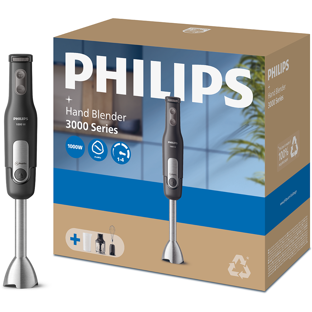 Mixer vertical PHILIPS Seria 3000 HR2563/00, 1000W, 4 trepte viteza, negru