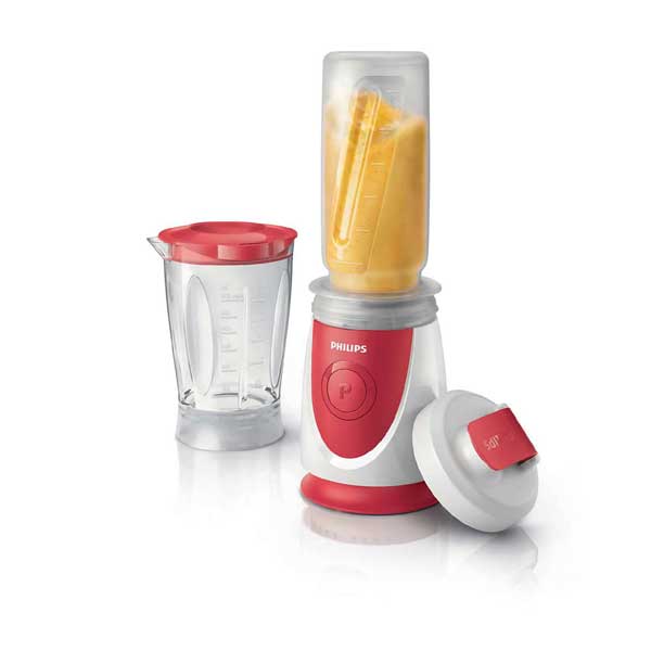 Mini blender PHILIPS Daily Collection HR2872/00, 0.6l, 350W, 1 treapta viteza, alb-rosu 