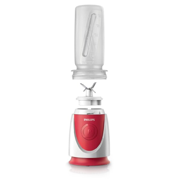 Mini blender PHILIPS Daily Collection HR2872/00, 0.6l, 350W, 1 treapta viteza, alb-rosu 