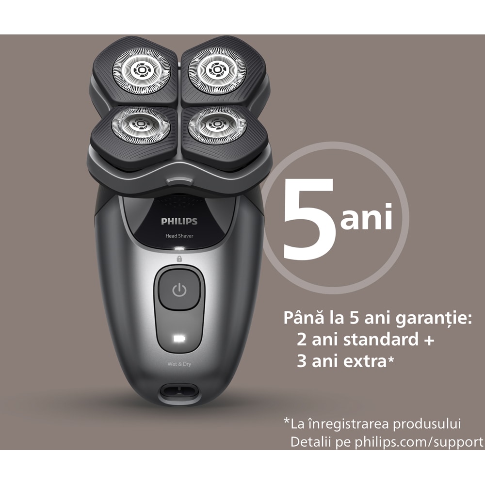 Aparat de ras pentru cap PHILIPS Pro Series 5000 HS5980/15, autonomie 60 min, 4 elemente de taiere, negru