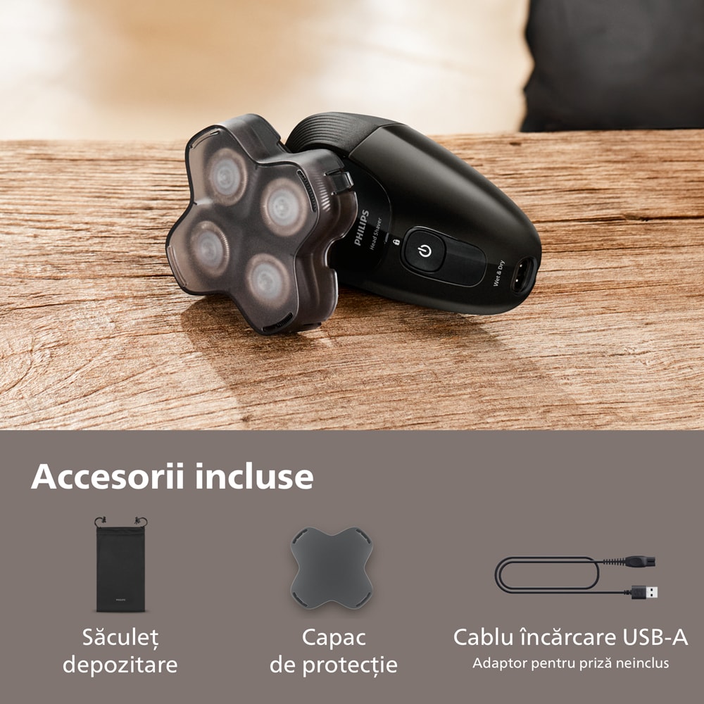 Aparat de ras pentru cap PHILIPS Pro Series 5000 HS5980/15, autonomie 60 min, 4 elemente de ras, negru