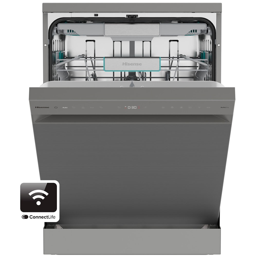 Masina de spalat vase independenta HISENSE HS693A90XAD, 16 seturi, 7 programe, 60 cm, Clasa A, Wi-Fi, gri